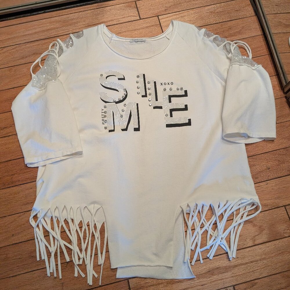 White Fringe Sleeve Women's Top